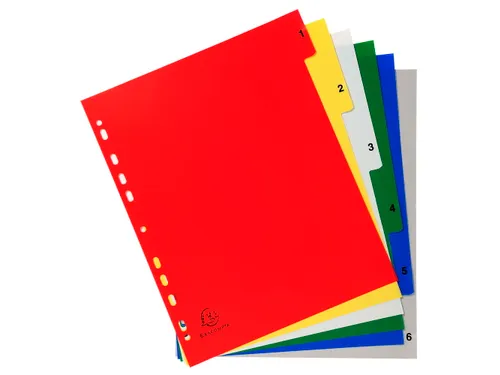 Tabbladen A4 Assorti PP 0.12mm 6-delig 1-6 Bedrukt 11-Gaats