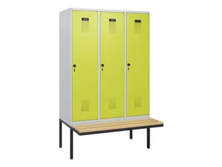 locker met bank,HxBxD 1950x1200x815mm,3vak,vak B 400mm,draaigrendel - 2