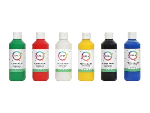Plakkaatverf Qrea set à 6 standaard kleuren 250ml