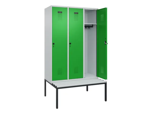 locker met bank,HxBxD 2120x1200x815mm,3vak,vak B 400mm,draaigrendel