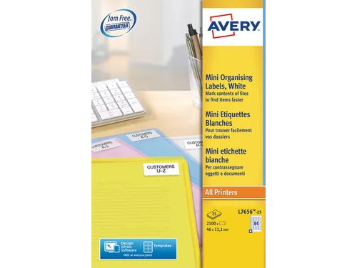 Etiket mini Avery L7656-25 46x11.1mm Wit 2100 Stuks