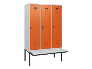 locker met bank,HxBxD 1950x1200x815mm,3vak,vak B 400mm,draaigrendel - 2