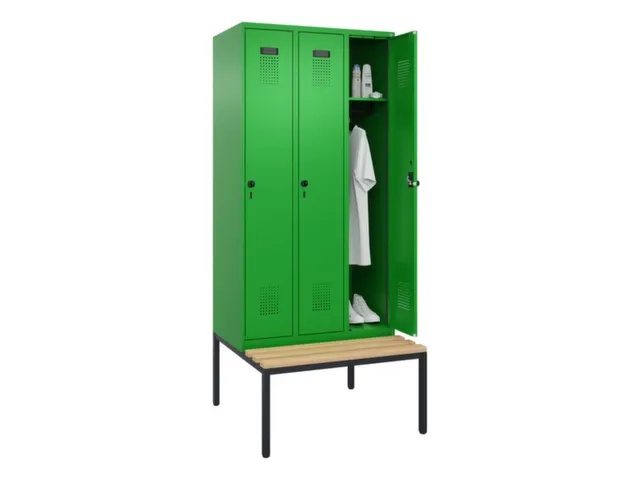 locker met bank,HxBxD 2120x900x815mm,3vak,vak B 300mm,draaigrendel