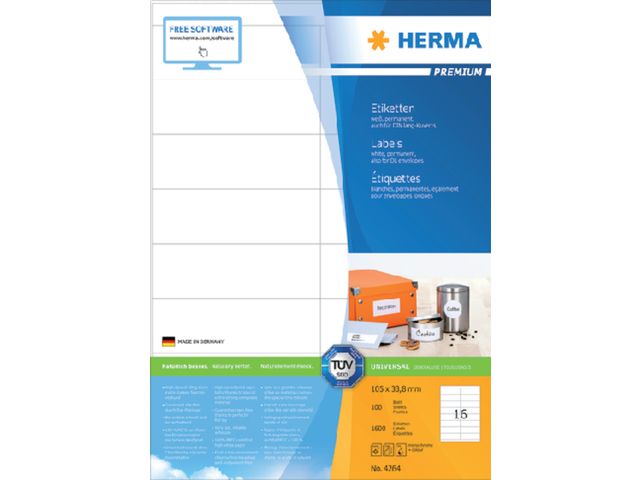 Etiket HERMA 4264 105x33.8mm premium wit 1600stuks | HermaLabels.be