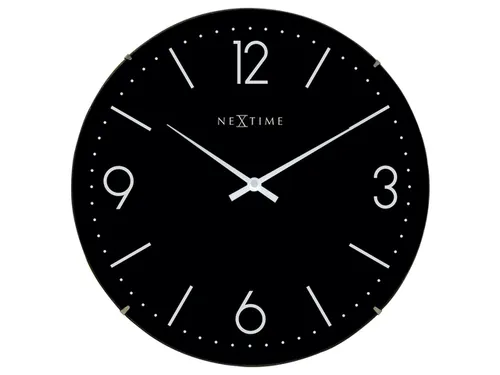 Wandklok NeXtime dia. 35cm bol glas zwart 'Basic Dome' streep/cijfers
