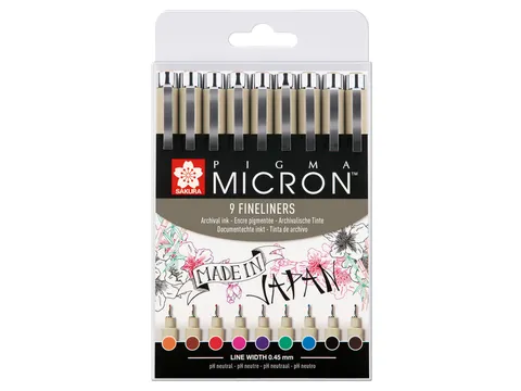 Fineliner Sakura Pigma Micron assorti etui à 9 stuks