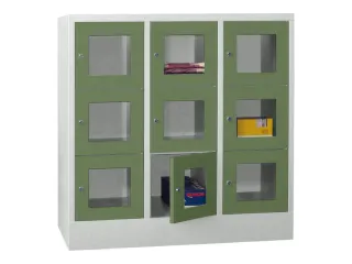 lockerkast,HxBxD 1187x1200x500mm,3x3vakken,RAL7035,front RAL6011 - 2