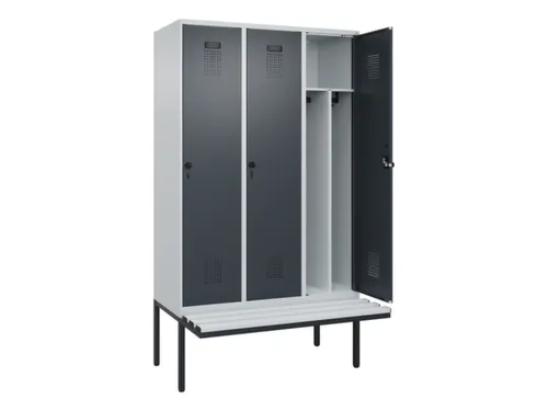 locker met bank,voor scheiding van kleding,HxBxD 2120x1200x815mm,3vak