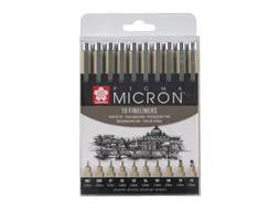 Fineliner Sakura Pigma Micron set à 10 schrijfbreedtes zwart