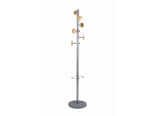 Music designkapstok aluminium met 9 houten haken met paraplurek 175cm