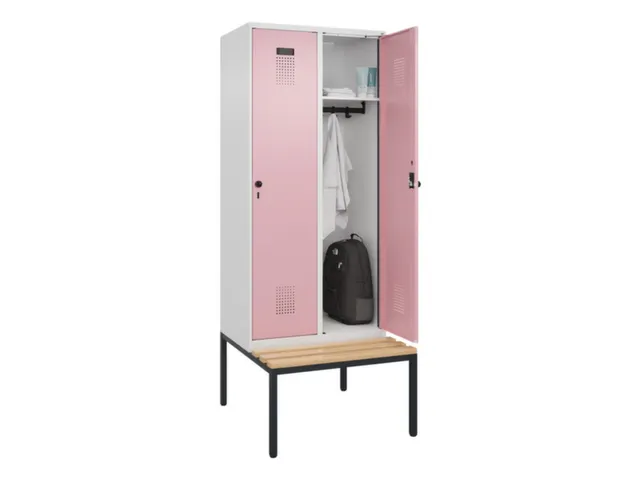 locker met bank,HxBxD 2120x800x815mm,2vak,vak B 400mm,draaigrendel
