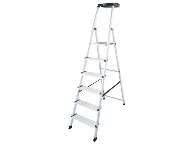 trapladder,eenzijdig,6treden,bordes m. antislip elementen,balk L 2,05m