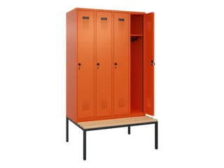 locker met bank,HxBxD 2120x1200x815mm,4vak,vak B 300mm,draaigrendel - 2