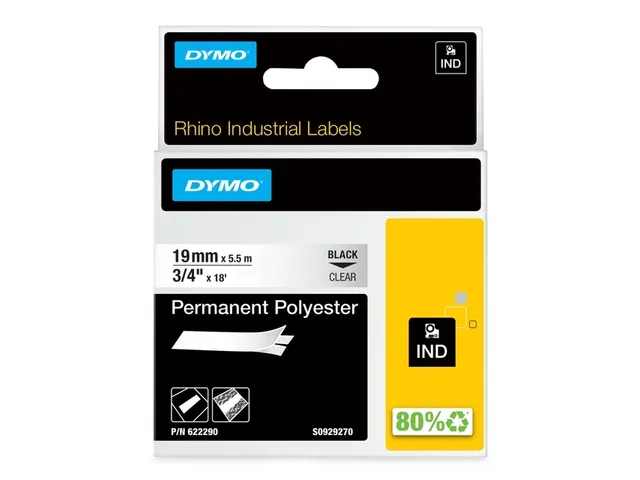 Labeltape Dymo Rhino industrieel 19mm transparant