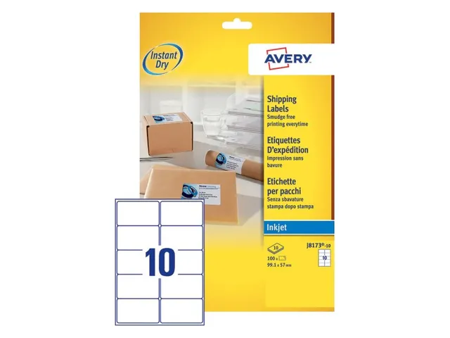 Etiket Avery J8173-10 99.1x57mm Inkjet wit 100 stuks