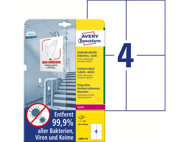 Étiquettes antimicrobien impr. 105x148mm, blanc, imprimant laser, cop