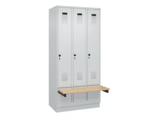 locker met bank,HxBxD 1950x900x815mm,3vak,vak B 300mm,draaigrendel - 2