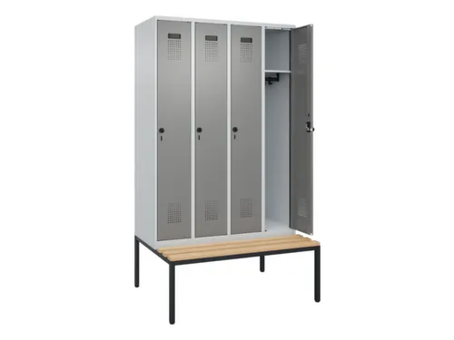 locker met bank,HxBxD 2120x1200x815mm,4vak,vak B 300mm,draaigrendel