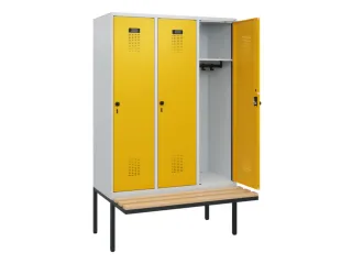 locker met bank,HxBxD 1950x1200x815mm,3vak,vak B 400mm,draaigrendel - 1