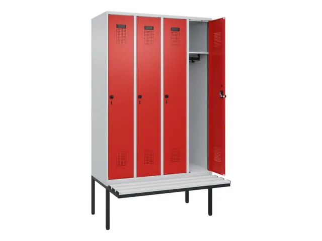 locker met bank,HxBxD 2120x1200x815mm,4vak,vak B 300mm,draaigrendel