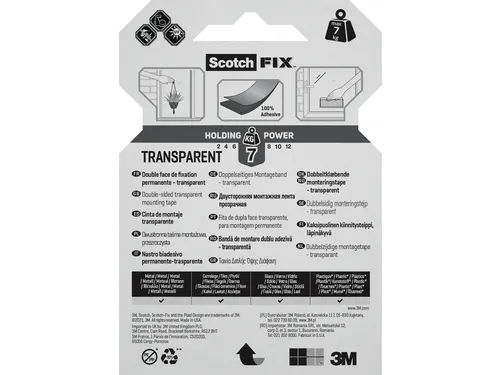 Plaktape 3m Scotch Montage 19mmx1.5m Transparant 2z