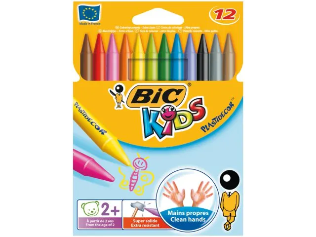 Kleurkrijt Bic 857 Plastidecor Triangel Assorti Etui à 12st