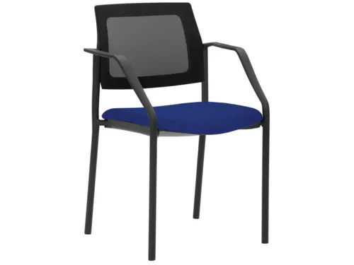 Stapelstoel,4Voeten Zwart,M. Armleuningen,Zitting Stof Middenblauw