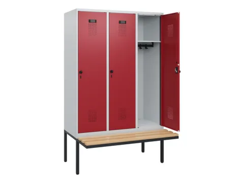 locker met bank,HxBxD 1950x1200x815mm,3vak,vak B 400mm,draaigrendel