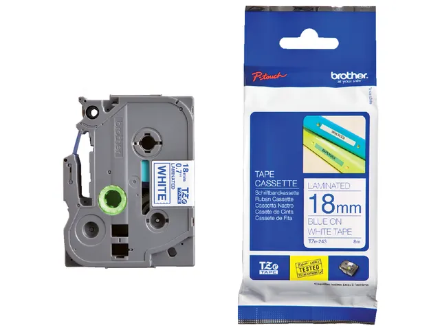 Labeltape Brother P-touch TZe-243 standaard 18mm blauw op wit