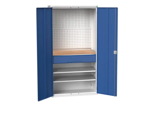 Systeemkast 2000x1050x550mm 2xlegbord 1lade RAL7035+RAL5010
