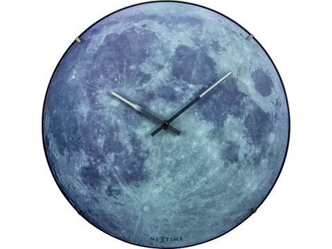 Wandklok NeXtime dia. 35cm bol glas 'blauw Moon dome'