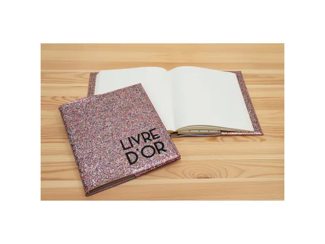 Livre d'or 140 pages tranche argent - Format 21x19cm - STRASS - Couleu