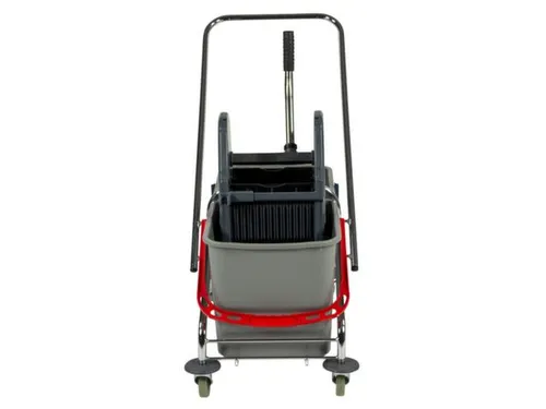 dweilwagen,emmer 2x27l ROOD/BLAUW,mopwringer,frame metaal,4zwenkwielen