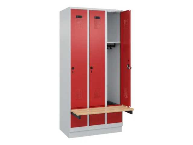 locker met bank,HxBxD 1950x900x815mm,3vak,vak B 300mm,draaigrendel
