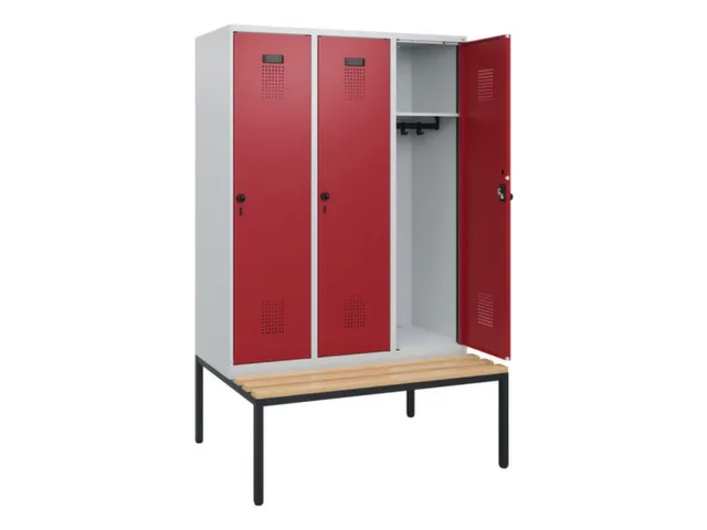 locker met bank,HxBxD 1950x1200x815mm,3vak,vak B 400mm,draaigrendel