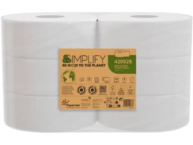 Toiletpapier Simplify Maxi Jumbo 2-laags 1305 vellen, pak van 6 rollen