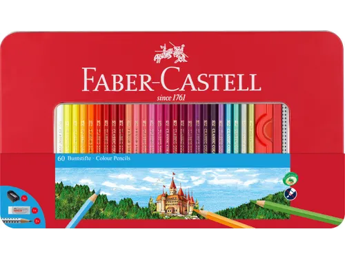 metalen etui 60x kleurpotlood Castle zeskantig met accessoires