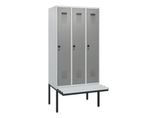 locker met bank,HxBxD 1950x900x815mm,3vak,vak B 300mm,draaigrendel - 2
