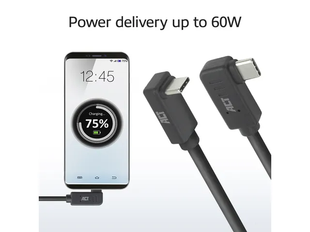 Kabel ACT USB-C hoek links/rechts USB-C hoek boven/beneden 10Gbps 1m
