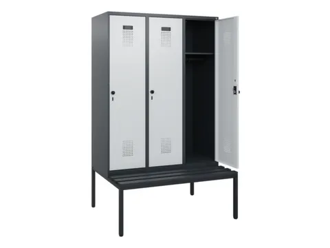 locker met bank,HxBxD 1950x1200x815mm,3vak,vak B 400mm,draaigrendel