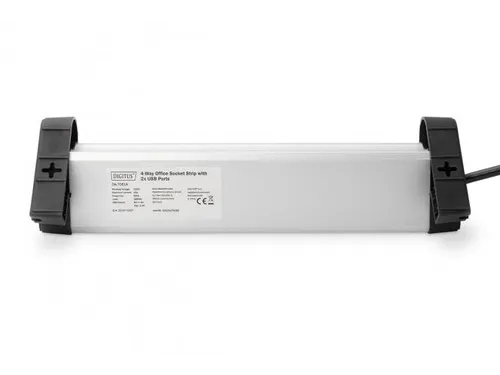 4-voudige kantoorstekkerdoos met 2x USB-poorten USB 5V/2A zwart/zilver