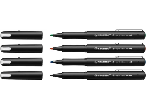 Fineliner STABILO dr!ver Etui met 4 kleuren Medium punt 0.8mm