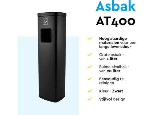 BRASQ Asbak Staand Met afvalbak AT400 Zwart 20 Liter