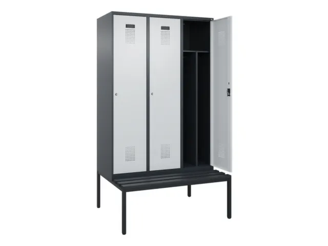 locker met bank,voor scheiding van kleding,HxBxD 2120x1200x815mm,3vak