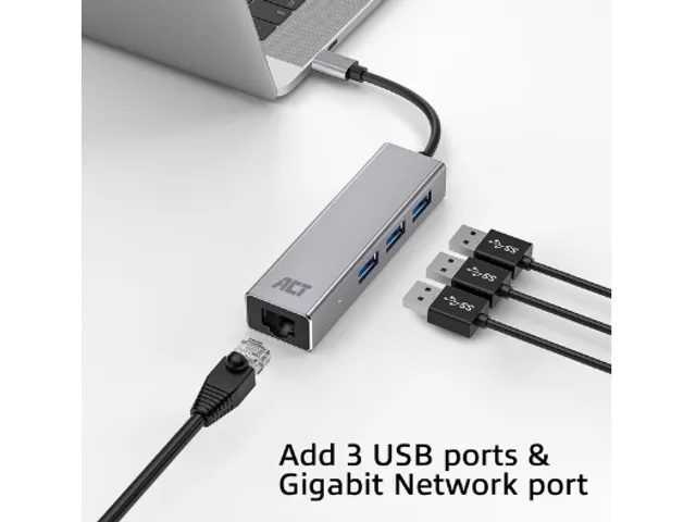 Hub ACT USB-C 3.0 3x USB-A Gigabit ethernet
