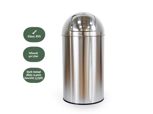 Push Bin Prullenbak RVS 40 Liter