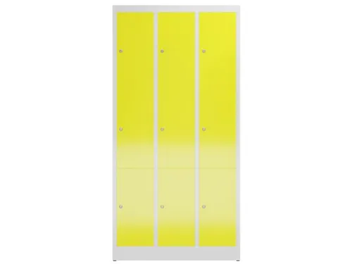 Lockerkast 1800x870x500mm 3x3 vakken cilinderslot, sokkel, RAL1018