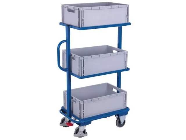 Bijzetwagen 200kg Open Frame Vast 3 Eurobakken 600x400mm Ral5010