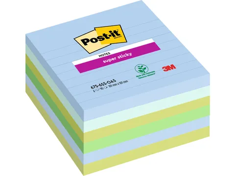 Memoblok Post-it 675-6 Super Sticky 101x101mm Oasis 6 stuks