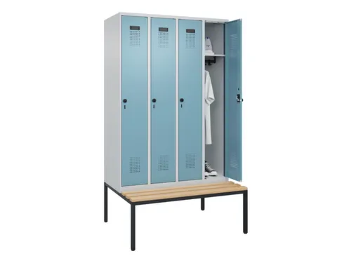 locker met bank,HxBxD 2120x1200x815mm,4vak,vak B 300mm,draaigrendel